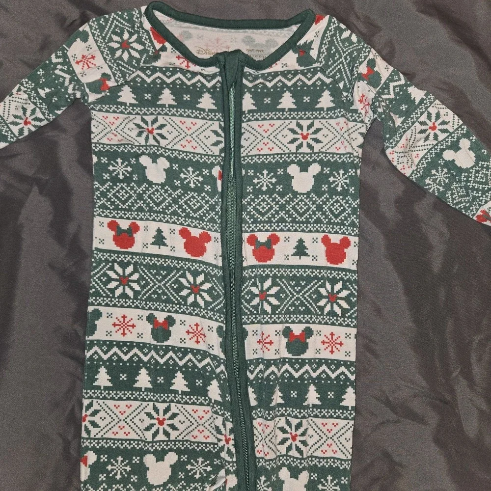 LS X Disney Fair Isle‎ Green Mickey Zippy Bamboo Size 12-18 Months Holiday